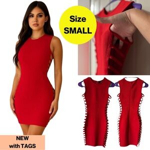 NEW w Tags🔥 ATHINA Couture - Red Cutout Bodycon Midi Dress🌶️ (Size Small)